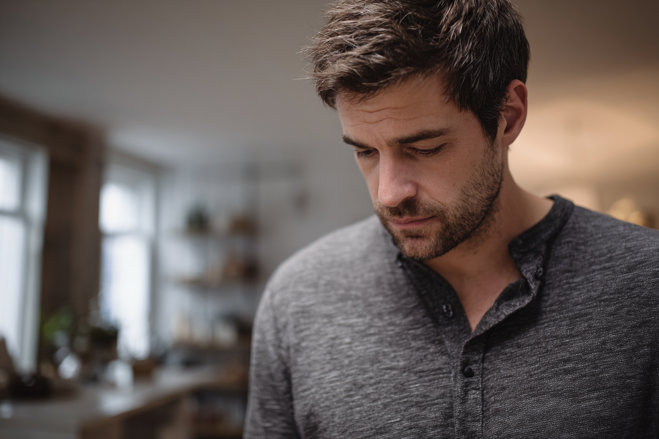 Un homme qui regarde vers le bas | Source : Midjourney