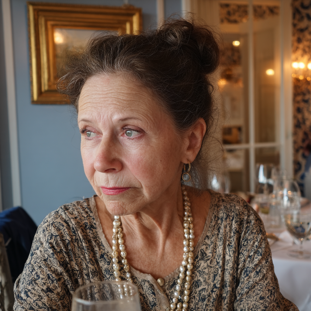 Une femme peu impressionnée assise à une table | Source : Midjourney
