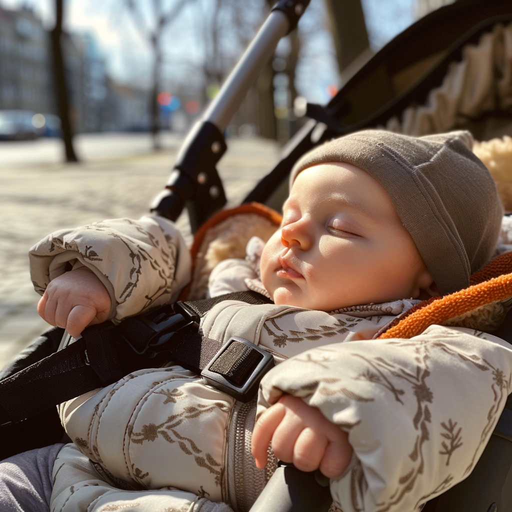 Un bébé endormi dans une poussette | Source : Midjourney