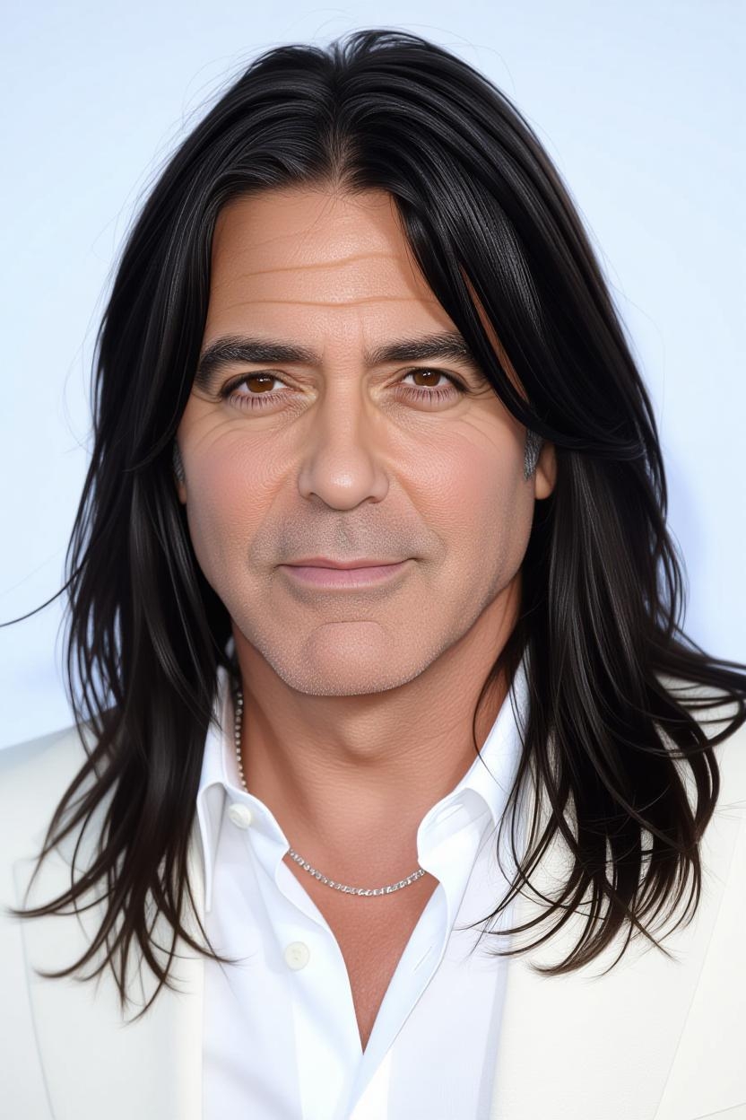 Une image de George Clooney générée par l'IA avec une coiffure différente | Source : Grok