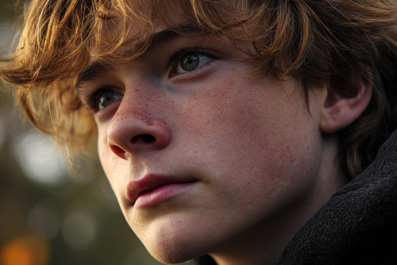 Gros plan sur le visage d'un garçon | Source : Midjourney