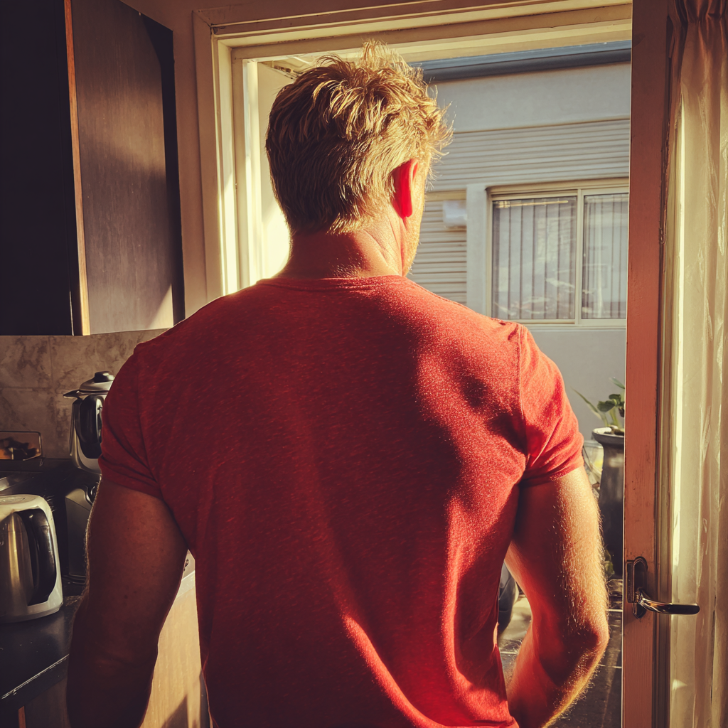 Un homme sortant d'une maison | Source : Midjourney