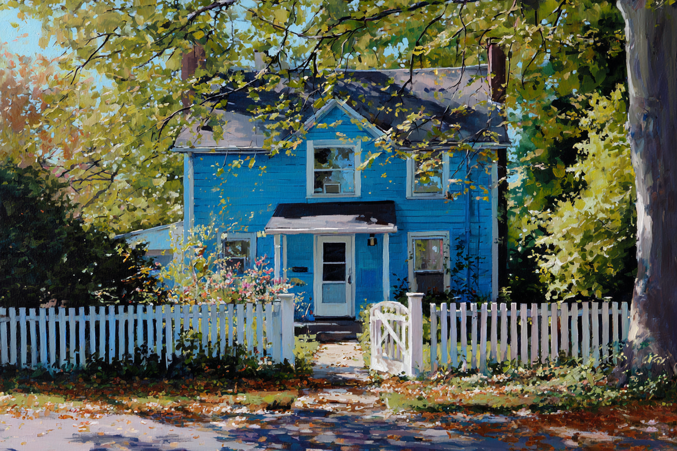 Une maison bleue | Source : Midjourney