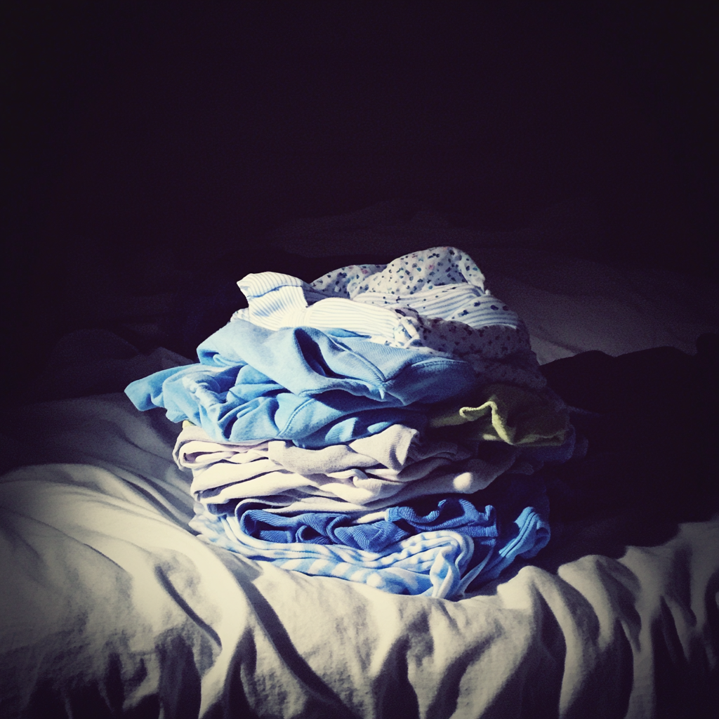 Une pile de grenouillères pour bébés | Source : Midjourney