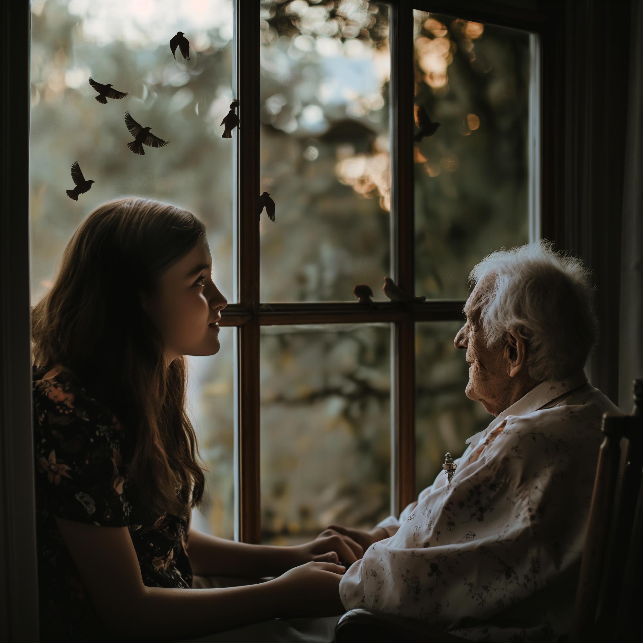 Un grand-père et sa petite-fille qui observent les oiseaux | Source : Midjourney