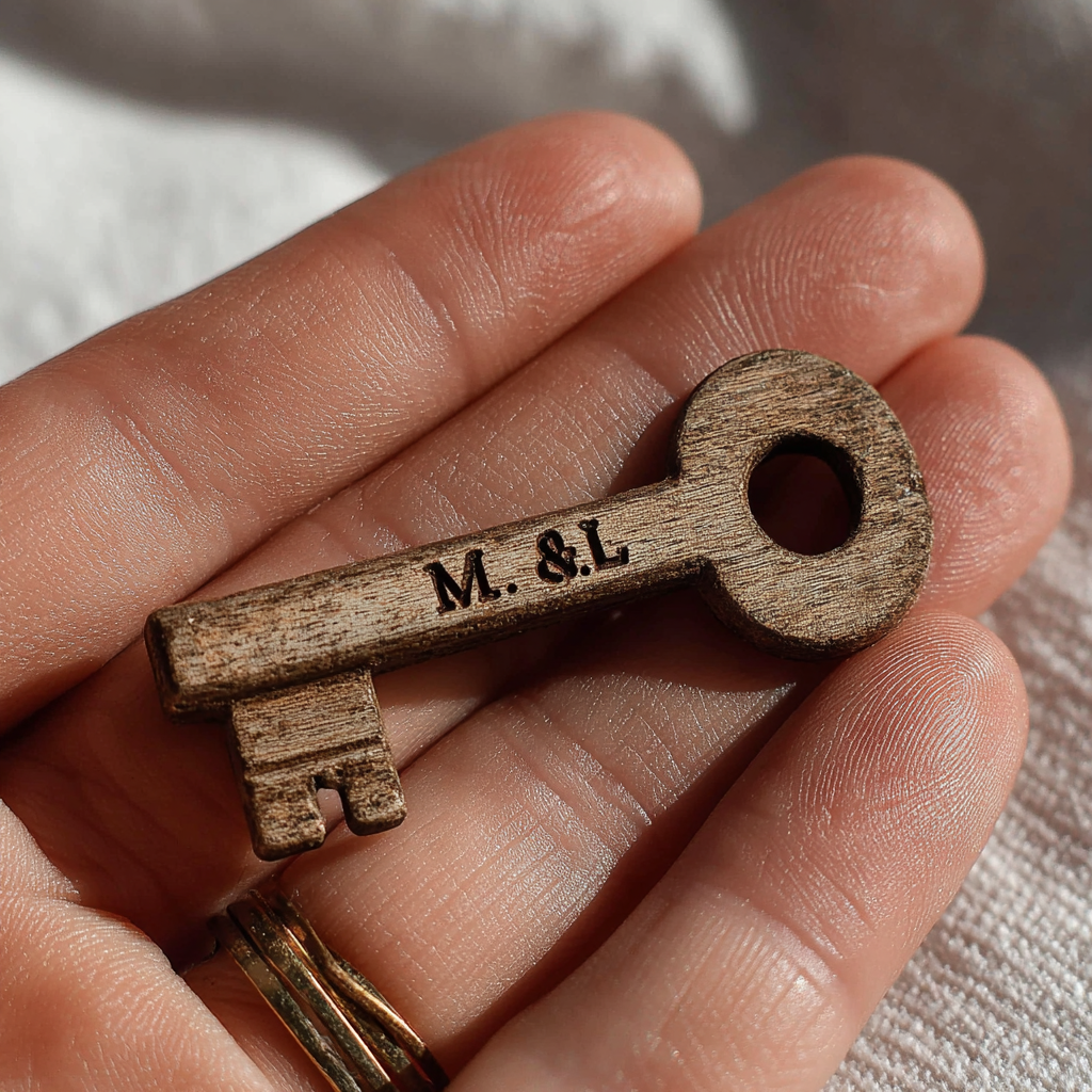 Une clé en bois reposant dans la main d'une femme | Source : Midjourney