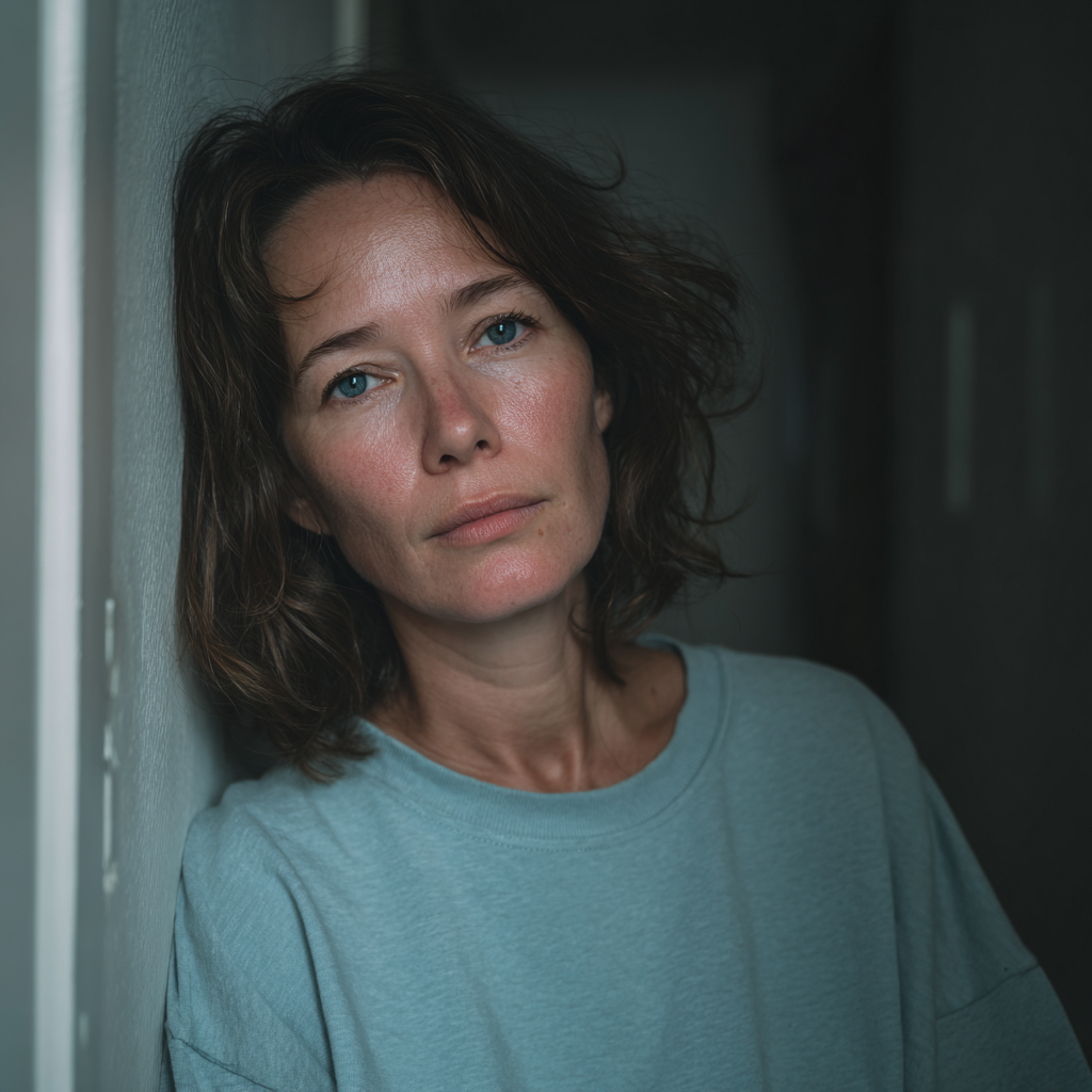 Une femme adossée à un mur | Source : Midjourney