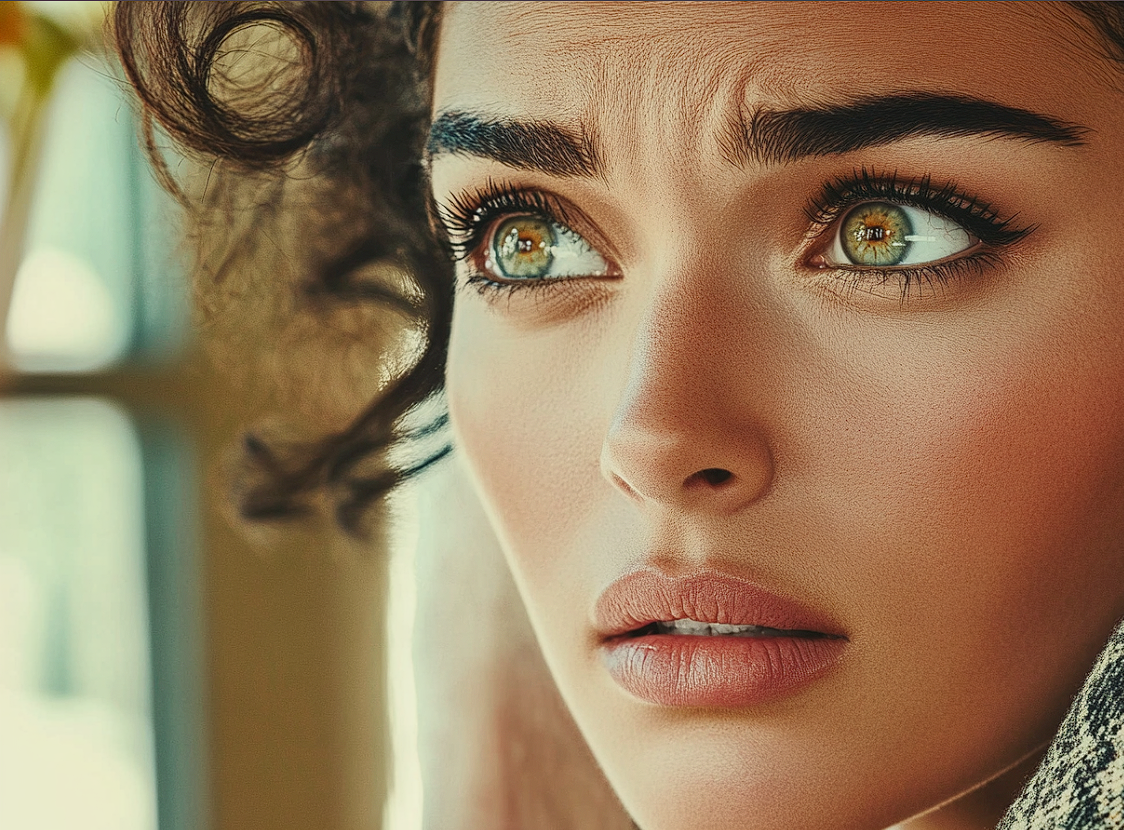 Une femme au regard craintif | Source : Midjourney