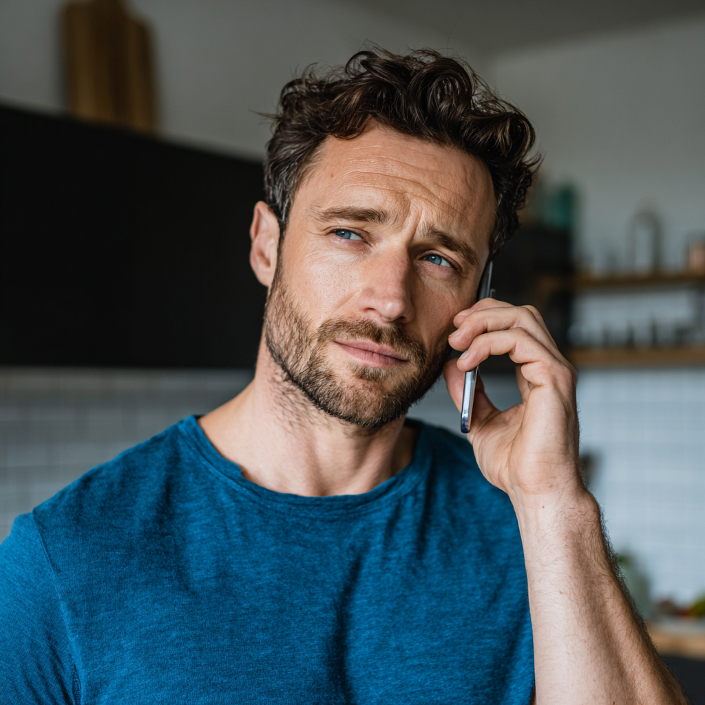 Un homme pensif parlant au téléphone portable | Source : Midjourney