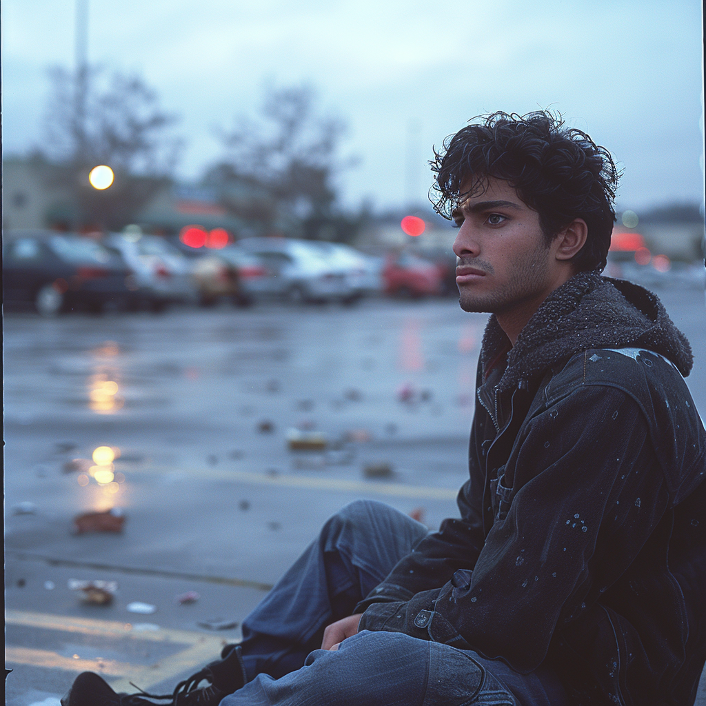 Un homme assis sur le trottoir | Source : Midjourney