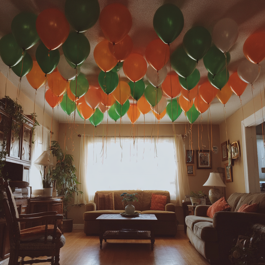 Des ballons dans un salon | Source : Midjourney