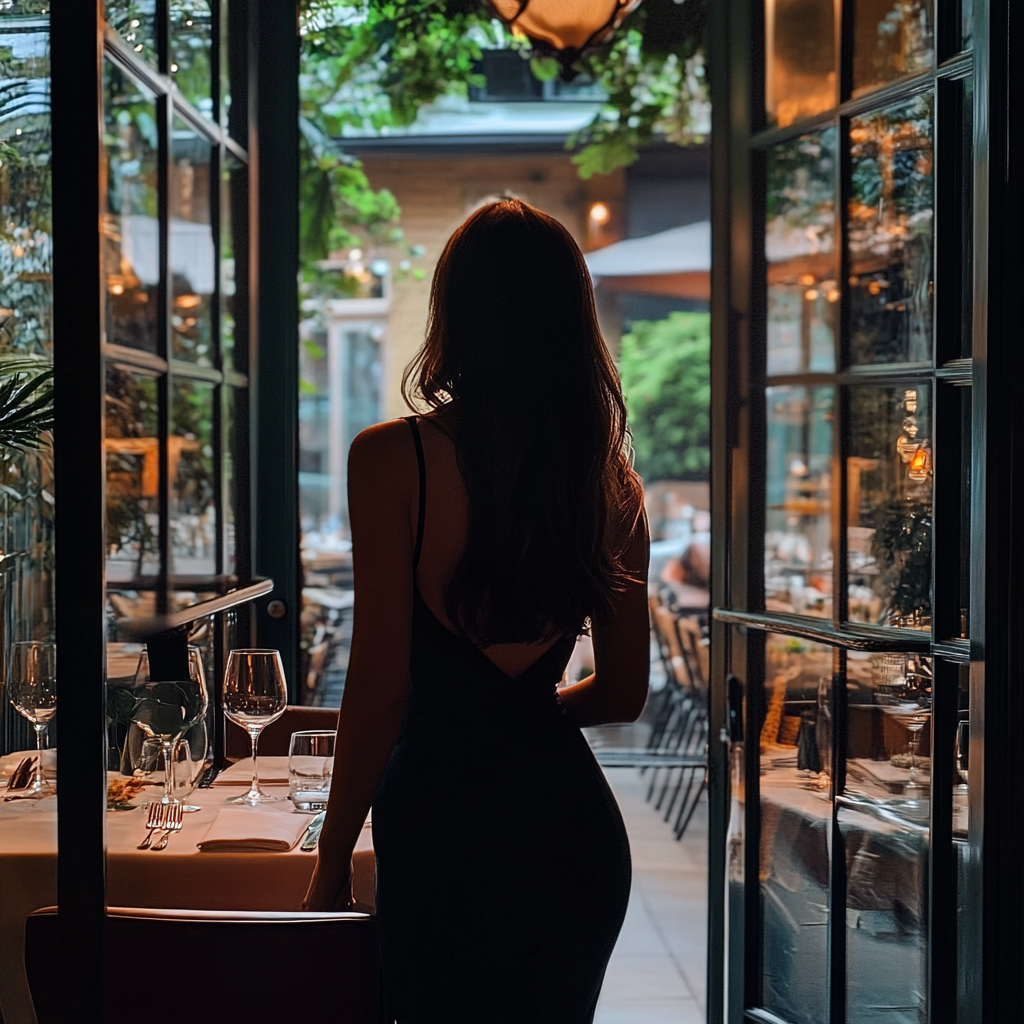 Femme quittant un restaurant chic | Source : Midjourney