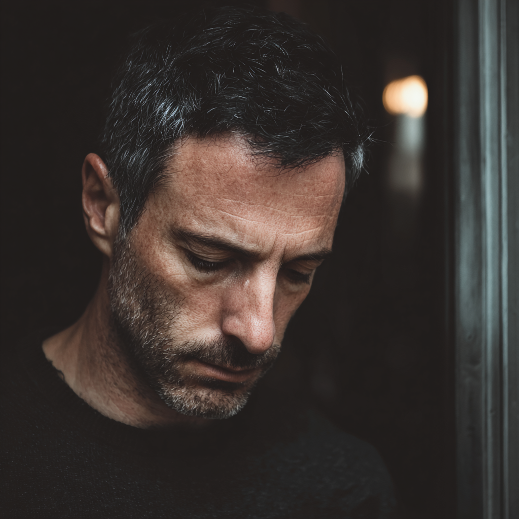 Un homme bouleversé qui regarde le sol | Source : Midjourney