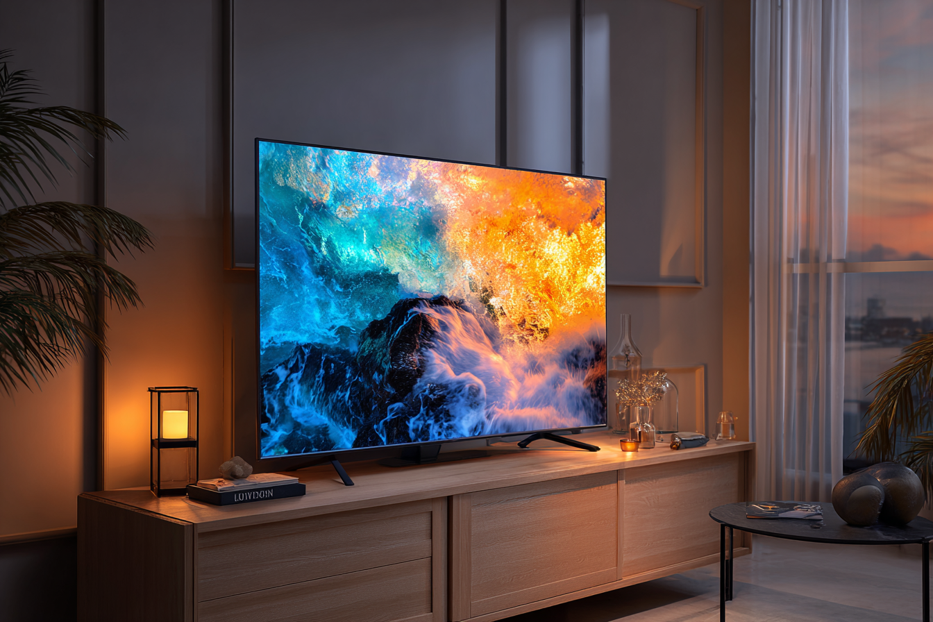Une nouvelle télévision dans un salon | Source : Midjourney