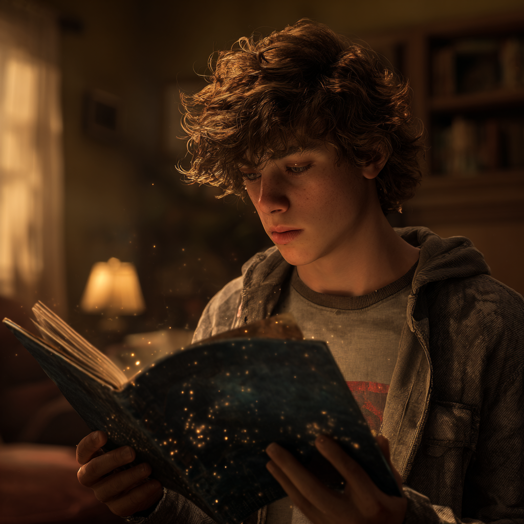 Un jeune homme tenant un journal | Source : Midjourney