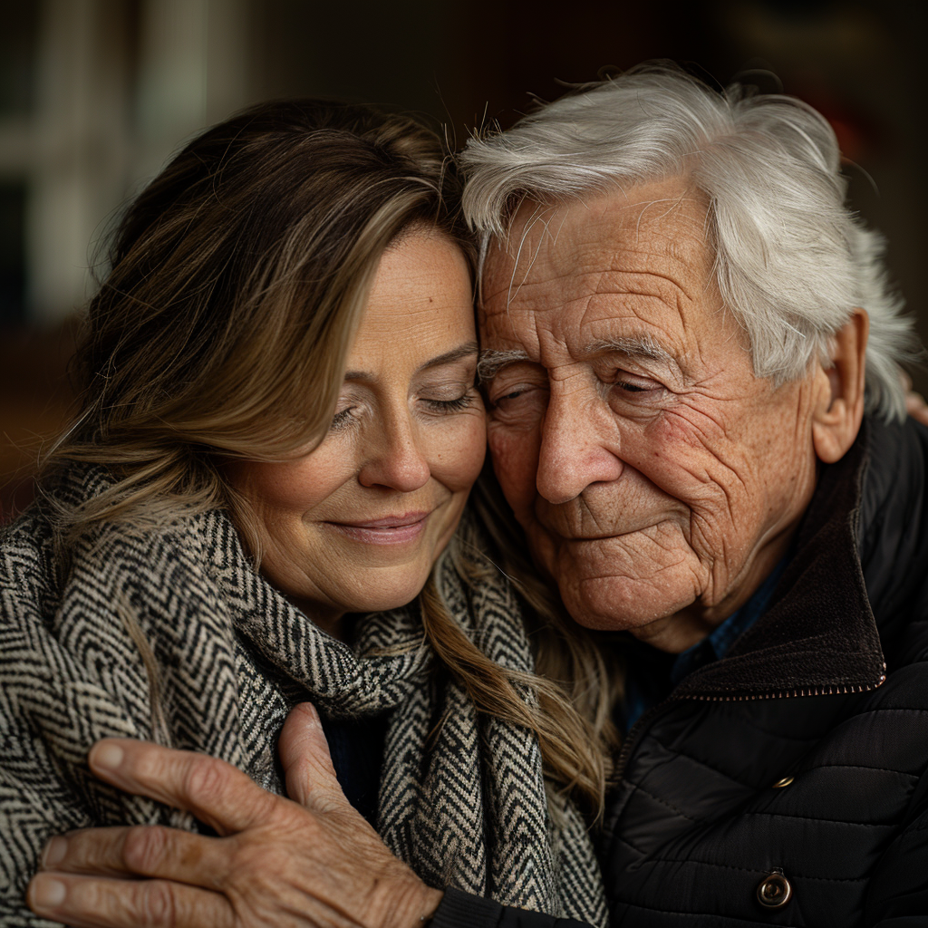 Grand-père serre sa fille dans ses bras | Source : Midjourney