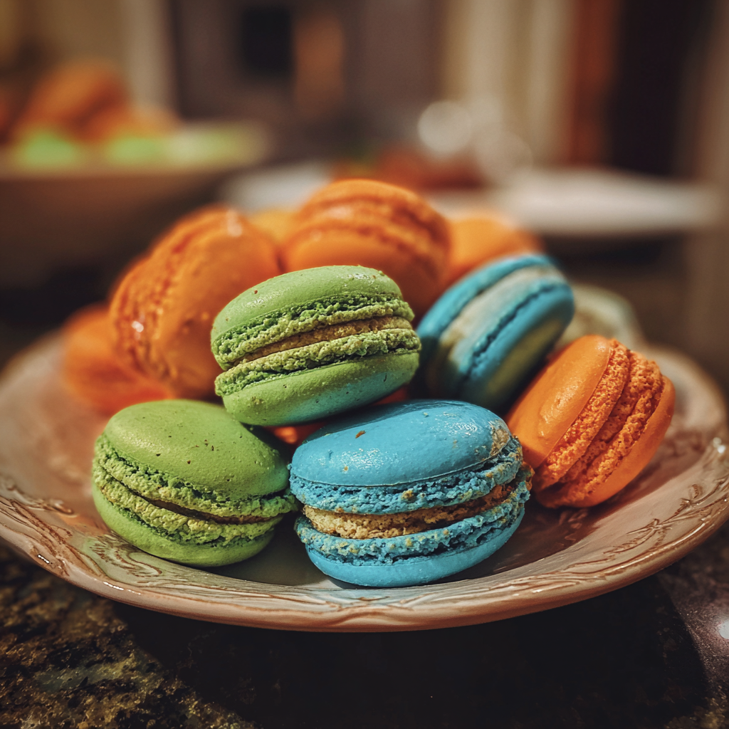 Un plateau de macarons colorés | Source : Midjourney