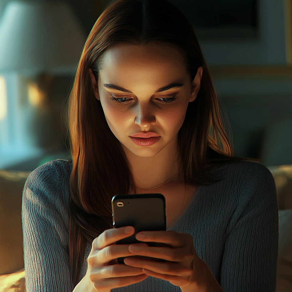 Une femme qui regarde son téléphone | Source : Midjourney