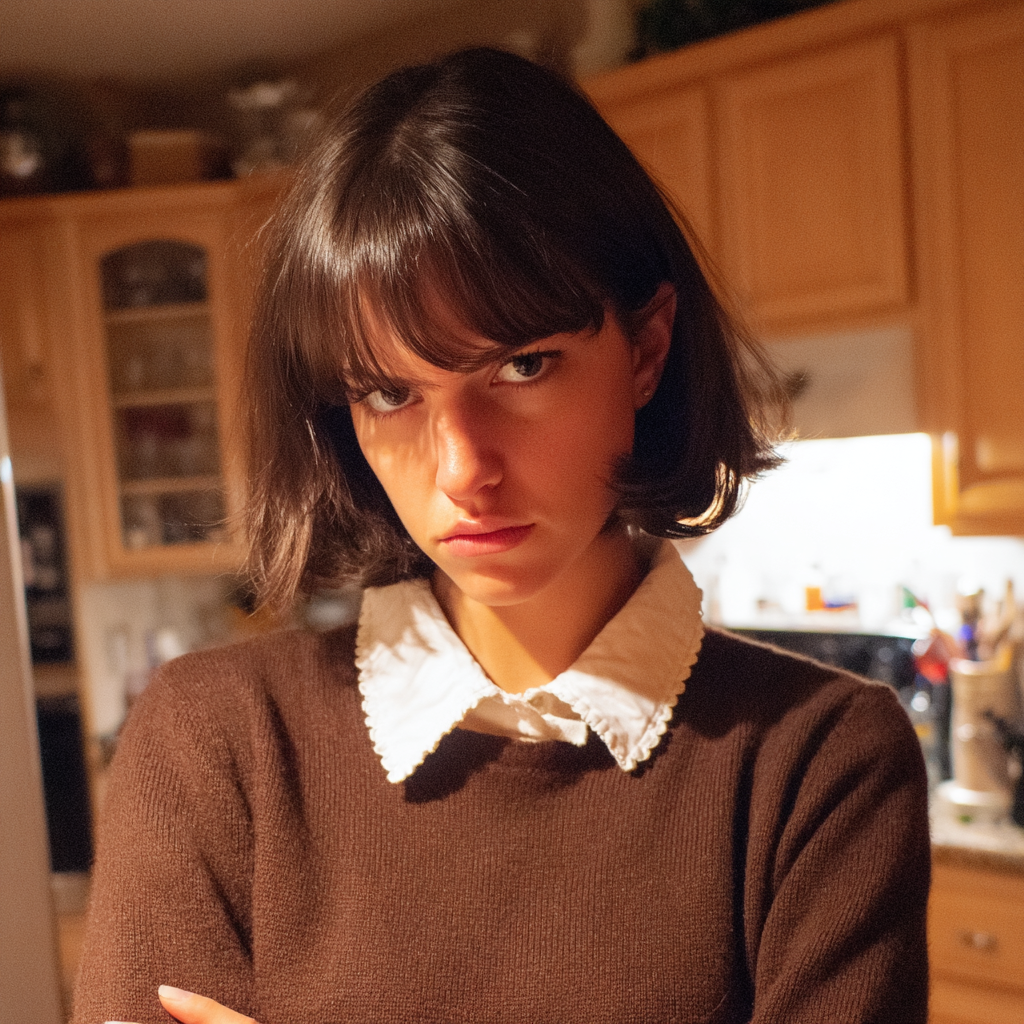 Une femme bouleversée se tient debout, les bras croisés | Source : Midjourney