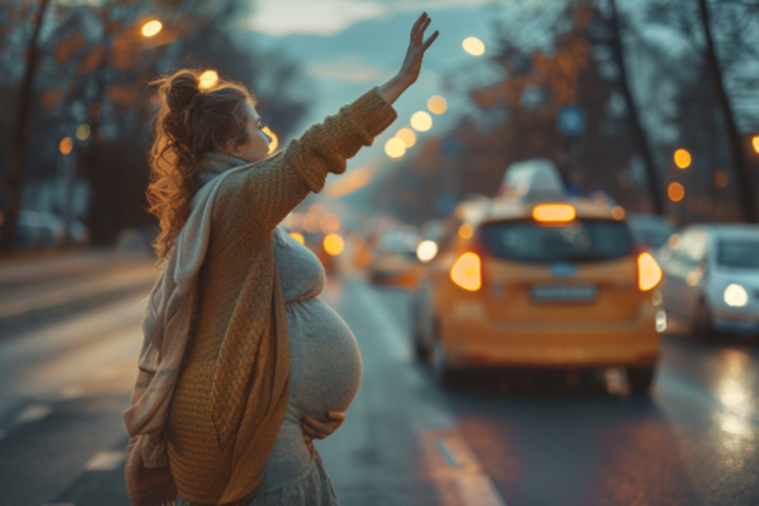 Une femme fait un signe de la main à un taxi | Source : Midjourney