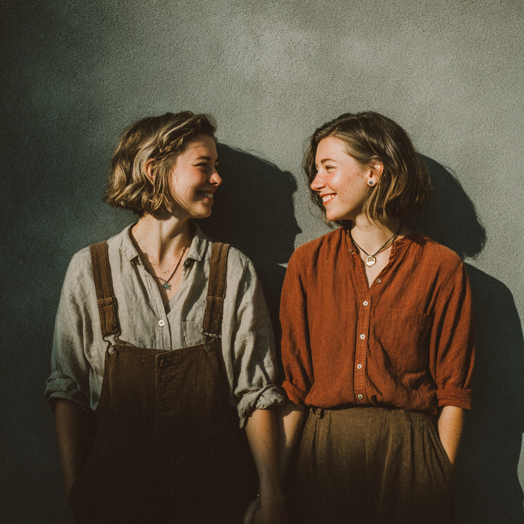 Deux femmes heureuses se tenant par la main | Source : Midjourney