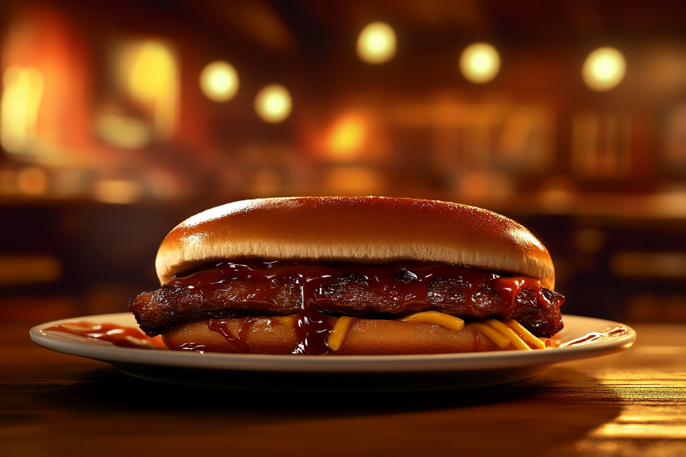 Gros plan sur un McRib dans une assiette | Source : Midjourney