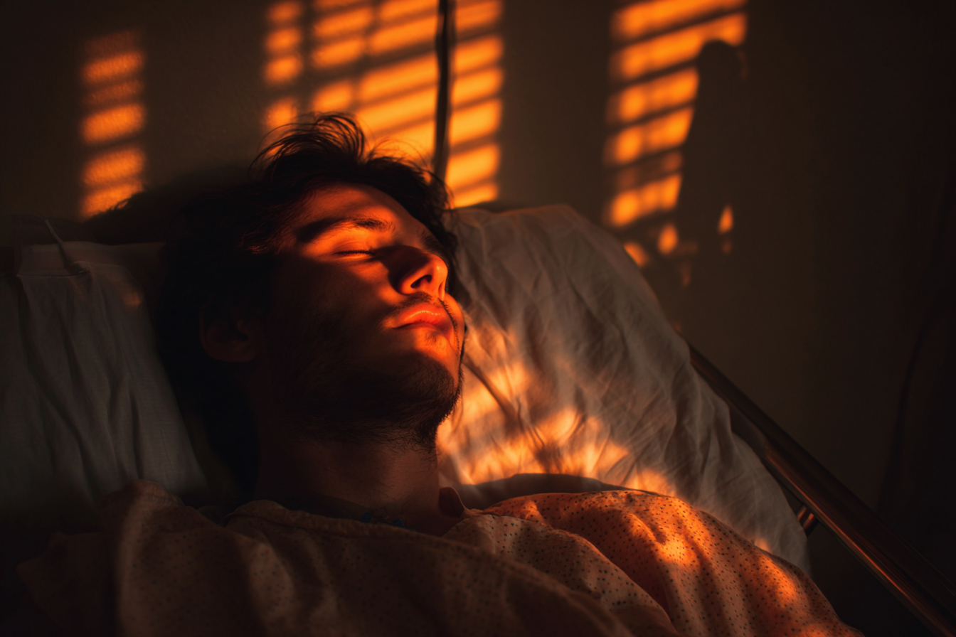 Un homme dormant dans un lit d'hôpital | Source : Midjourney