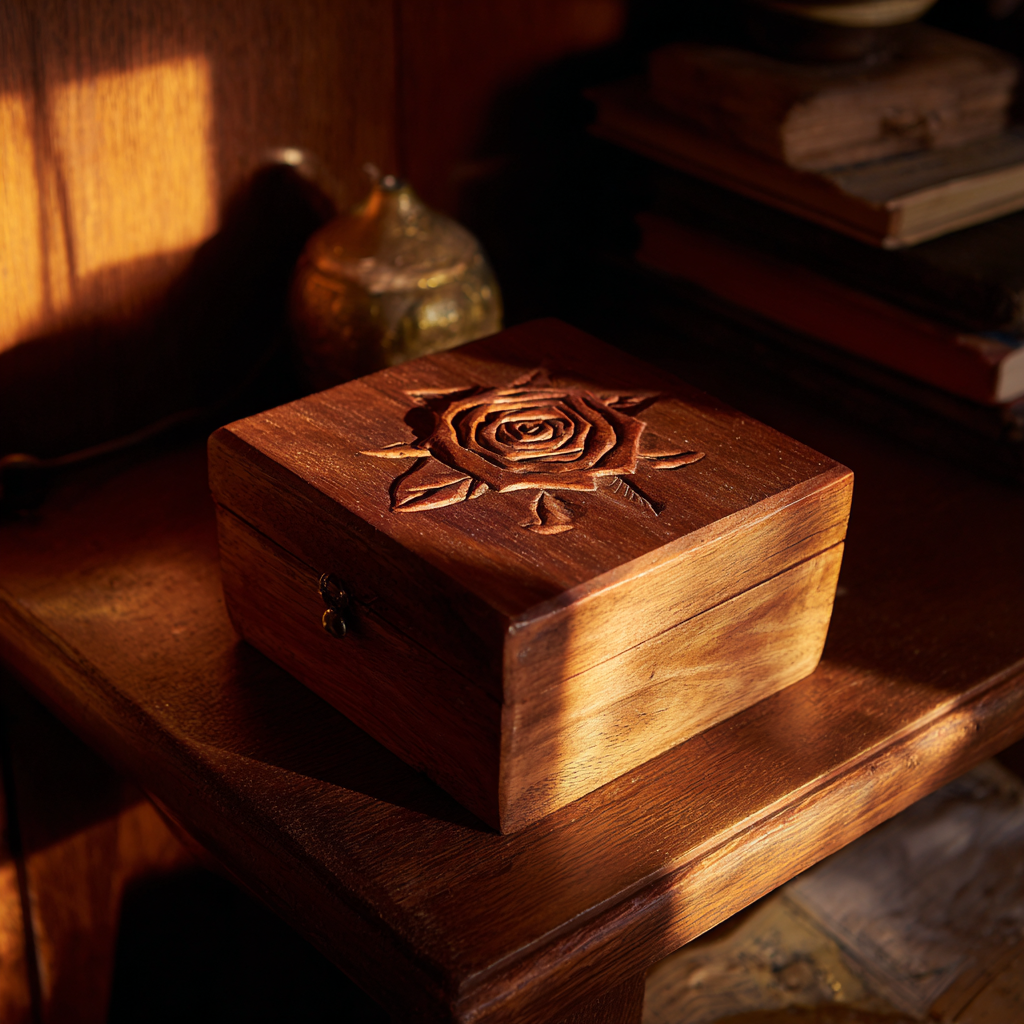Une petite boîte en bois sur une table de nuit | Source : Midjourney