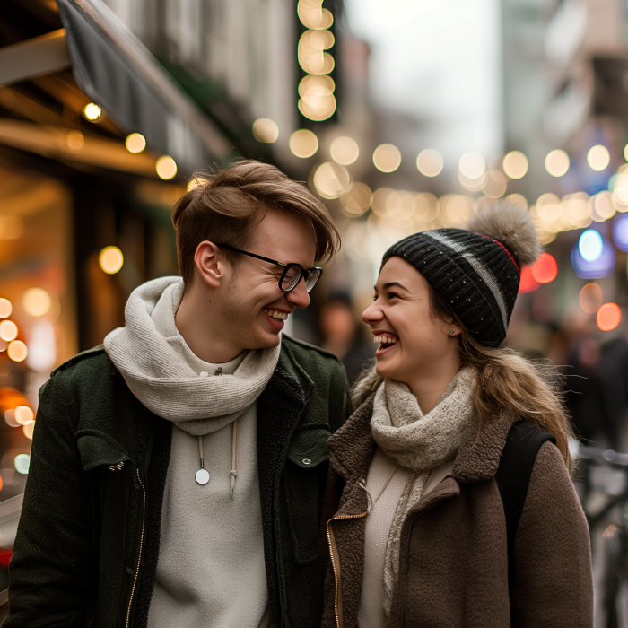 Un couple profitant de leur promenade en ville ensemble | Source : Midjourney