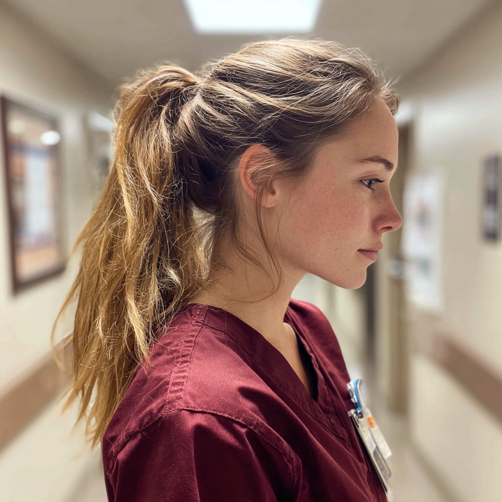 Une infirmière debout dans un couloir d'hôpital | Source : Midjourney