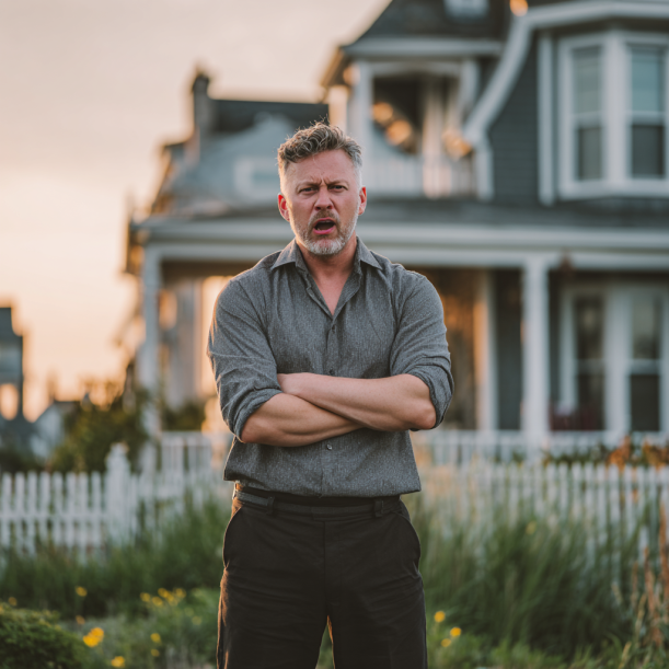 Un homme en colère devant une maison | Source : Midjourney