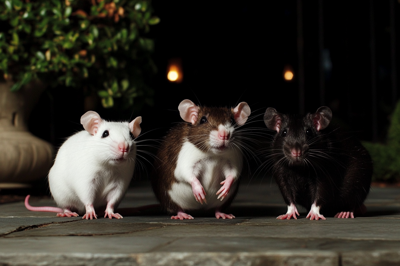 Trois rats de compagnie dans le jardin | Source : Midjourney