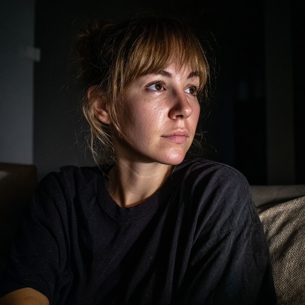 Une femme assise sur un canapé | Source : Midjourney