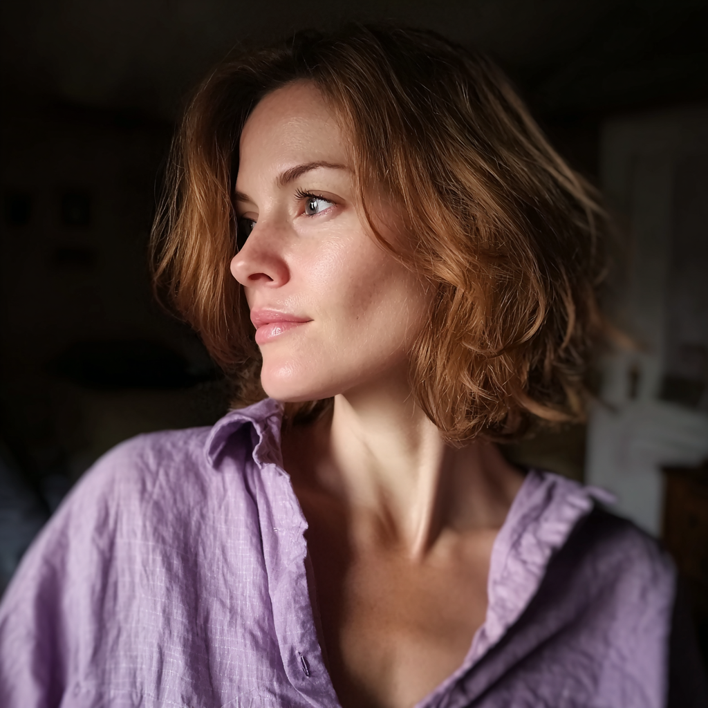 Une femme pensive debout dans une chambre à coucher | Source : Midjourney