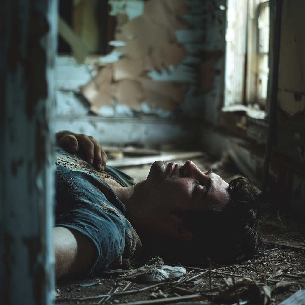 Un homme qui dort sur le sol | Source : Midjourney
