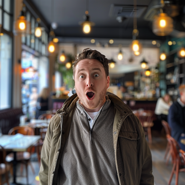 Un homme est choqué lorsqu'il entre dans un restaurant | Source : Midjourney