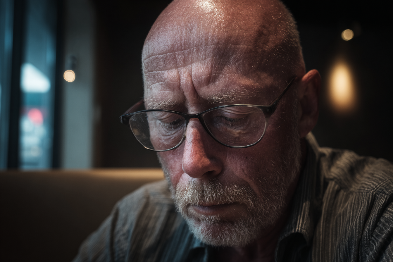Un homme âgé qui regarde vers le bas | Source : Midjourney
