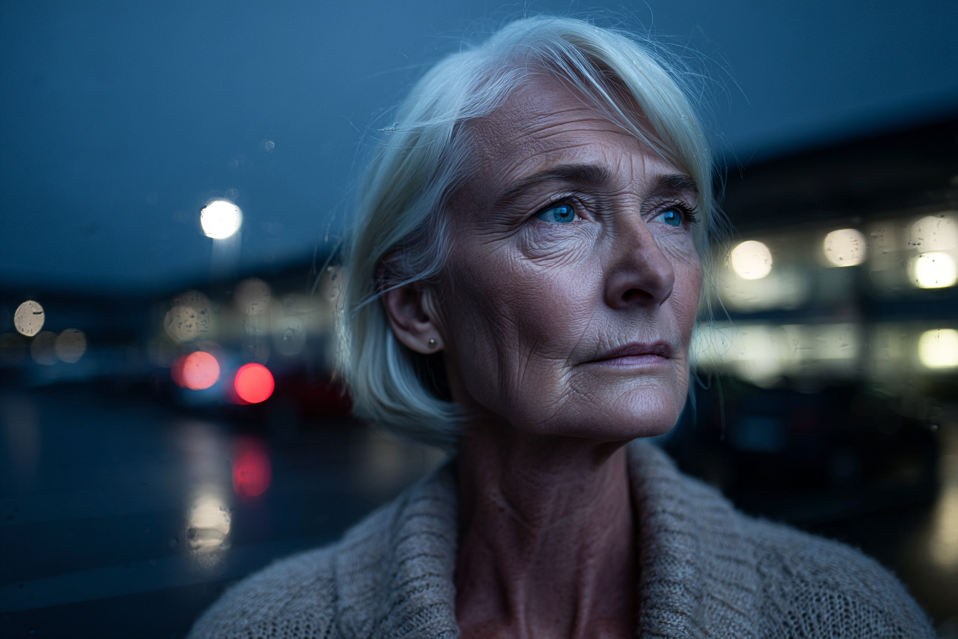 Une femme âgée debout dans un parking | Source : Midjourney