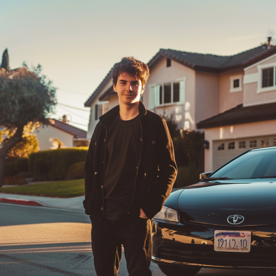 Un jeune homme à côté de sa voiture dans un quartier | Source : Midjourney
