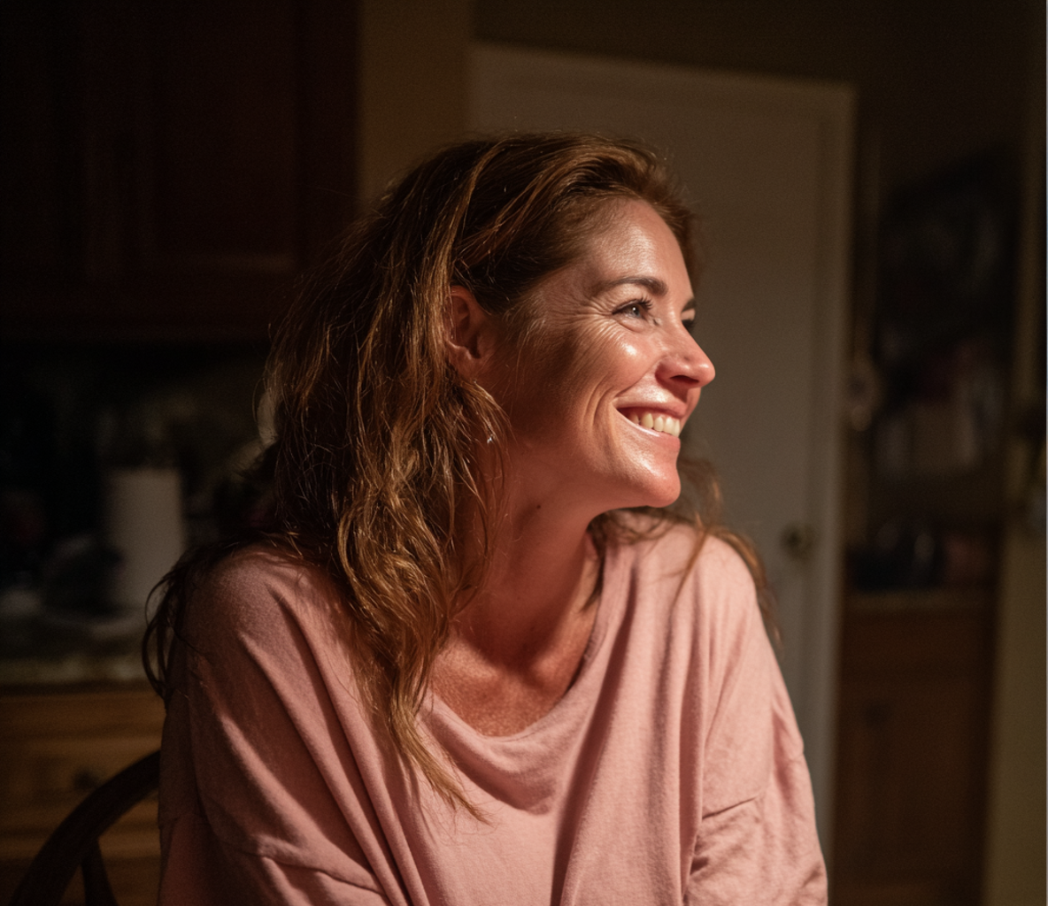 Une femme assise à une table de cuisine | Source : Midjourney