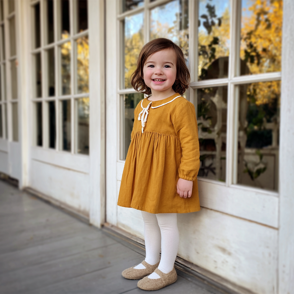 Une petite fille souriante se tenant à l'extérieur | Source : Midjourney