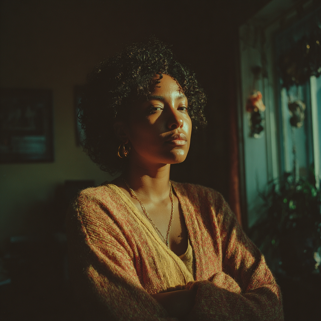 Une femme sérieuse aux bras croisés | Source : Midjourney