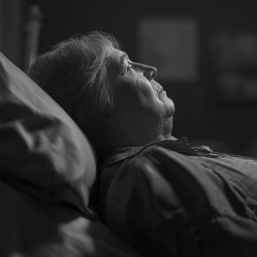 Une femme âgée allongée dans un lit | Source : Midjourney