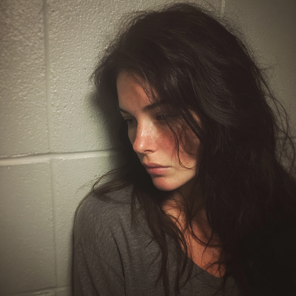Une femme adossée à un mur | Source : Midjourney