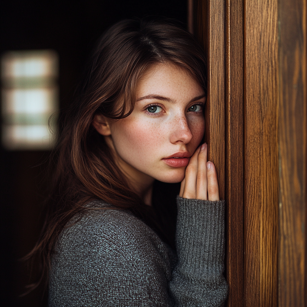 Une femme écoutant à la porte | Source : Midjourney