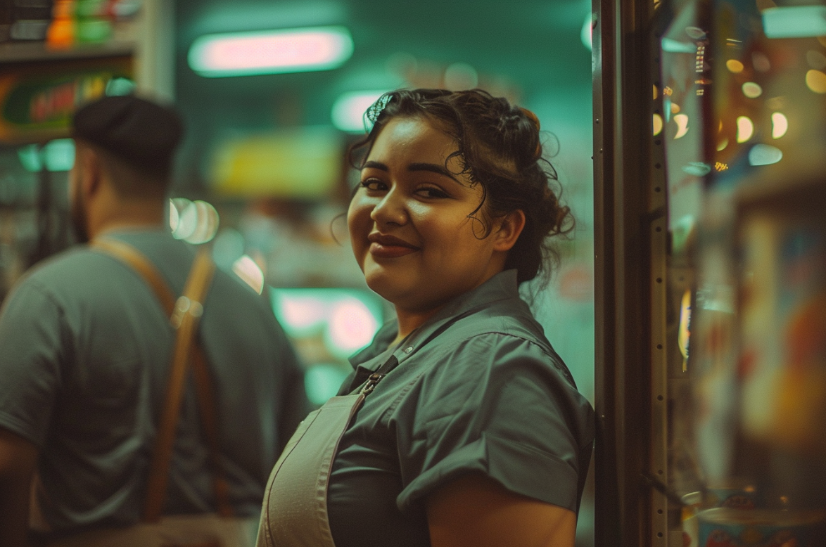 Une jeune femme portant l'uniforme d'un supermarché | Source : MidJourney
