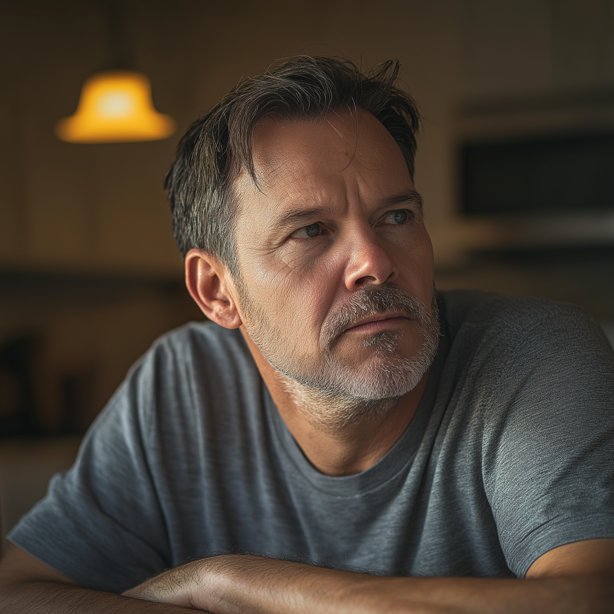 Un gros plan d'un homme à l'air étrangement sérieux | Source : Midjourney