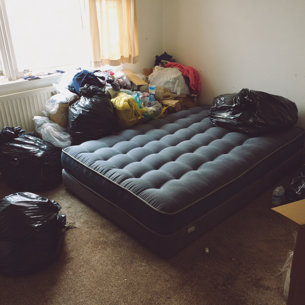 Un matelas gonflable dans une chambre mal rangée | Source : Midjourney