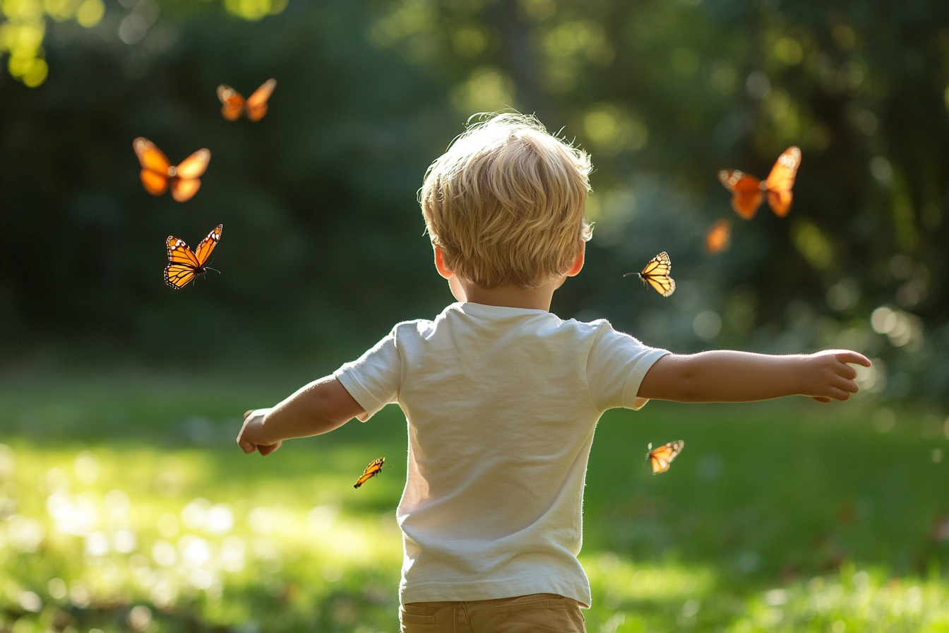 Un garçon qui chasse les papillons | Source : Midjourney