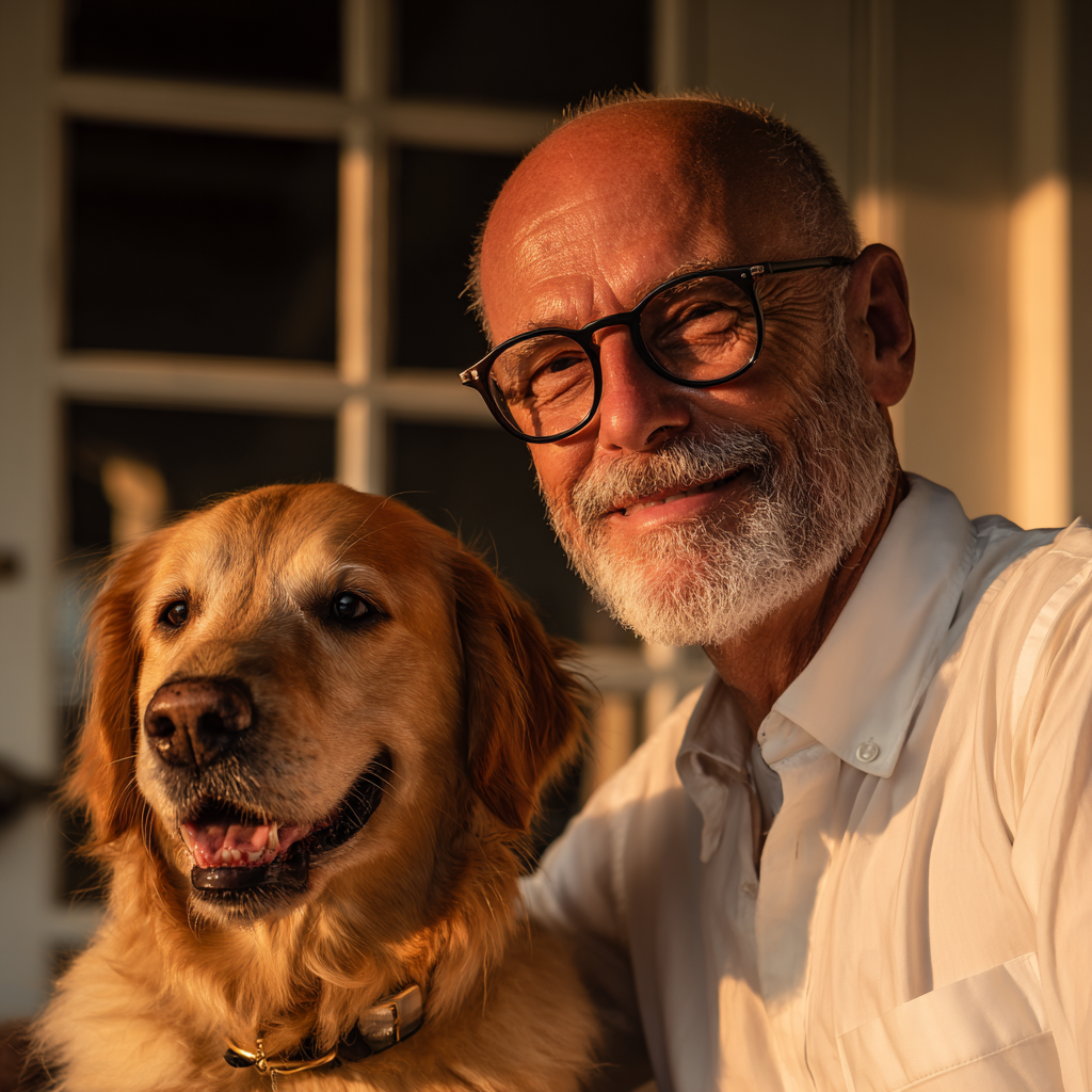 Gros plan sur un homme et son chien | Source : Midjourney